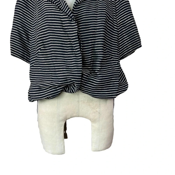 Akris Punto Top Blouse Short Sleeve Cinched Bungee Striped Black Gold Size US 12 - Picture 4 of 11
